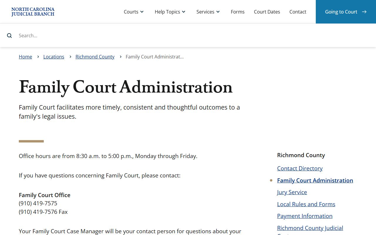 Richmond County court dockets Family Court Administration source
