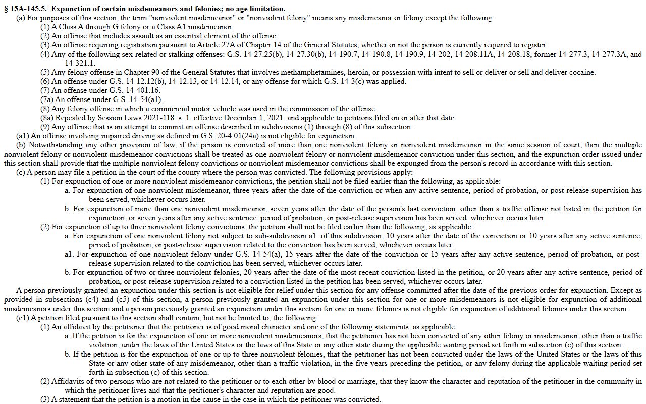 Richmond County criminal court records adult criminal expunction statute source