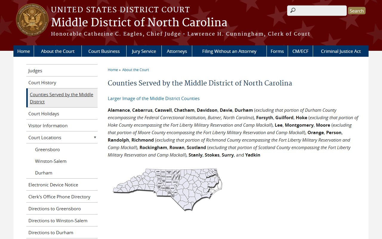 Richmond County district court records Middle District counties served