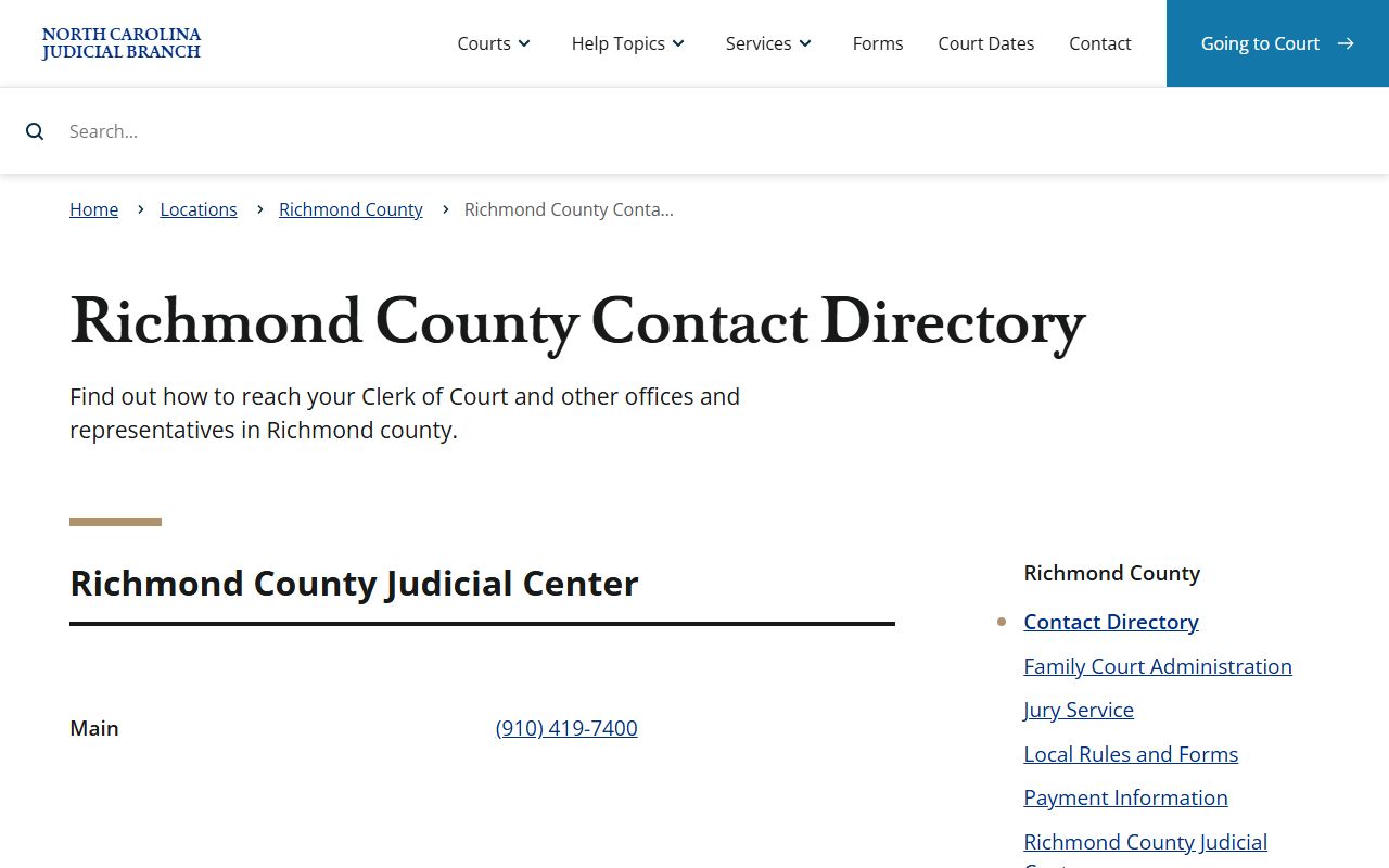 Richmond County inmate records sheriff information page