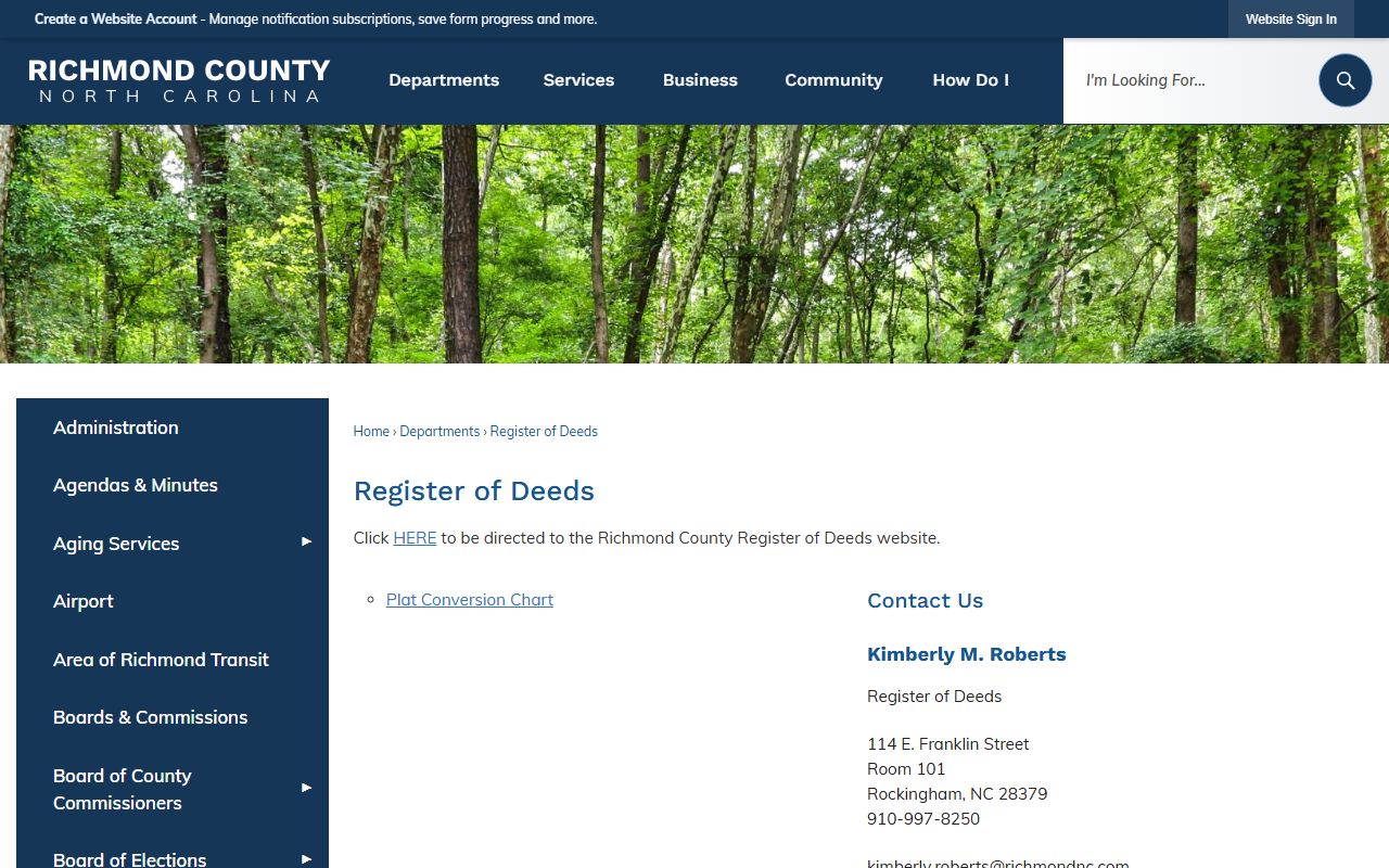 Richmond County marriage records Register of Deeds page